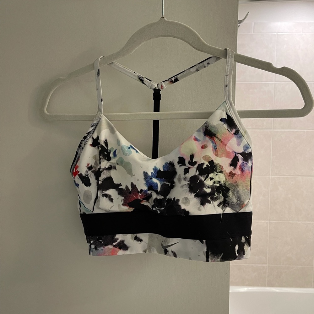 Nike Dri-Fit White Sports Bra with Floral Pattern